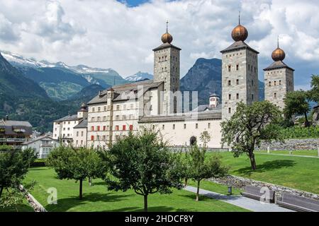 Das zu denen Stockalperschloss wurde zwischen 1651 und 1671 in der Walliser Stadt Brig in der Schweiz erbaut. Stockfoto