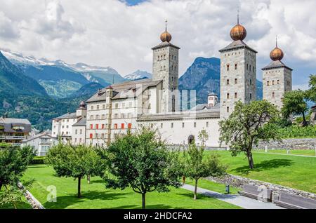 Das zu denen Stockalperschloss wurde zwischen 1651 und 1671 in der Walliser Stadt Brig in der Schweiz erbaut. Stockfoto