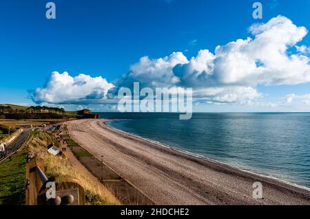 Budleigh Beach. Blick auf Otter Head an einem Novembernachmittag. Stockfoto