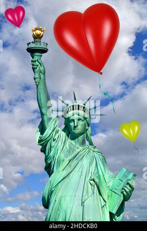 Lady Liberty, USA, Luftballon, Herzluftballon, Herzform, Freiheitsstatue, Stockfoto