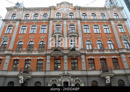 1901 Jugendstilgebäude in 4a Baznicas iela in Riga Stockfoto