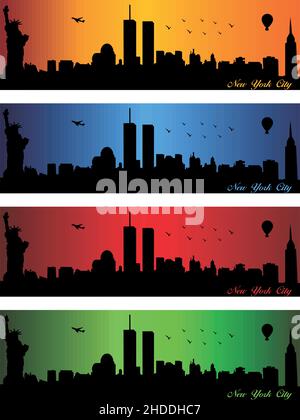 New York City in vier verschiedenen Farben - Illustration, Vektorstadt Skyline Silhouette, New York City Stock Vektor