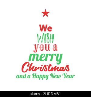 Frohe Weihnachten wünscht Konzept Design. Weihnachtsbaum aus Worten. Weihnachtstypografie. Stock Vektor