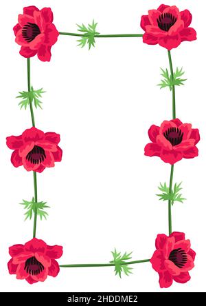 Rahmen mit Anemonen Blumen. Schöne dekorative Frühlingspflanzen. Stock Vektor