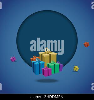 Ein Kreis auf der Rückseite der Geschenkkartons. Werbeaktion für Webbanner. Vektorgrafik Stock Vektor