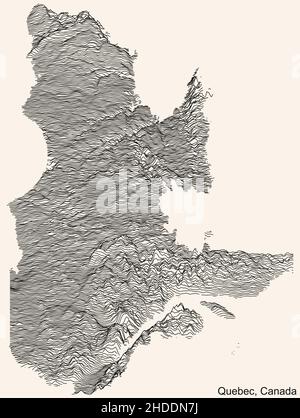 Topographische Reliefkarte der kanadischen Provinz QUEBEC, KANADA mit schwarzen Konturlinien auf beigem Hintergrund Stock Vektor