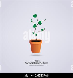 Valentinskarte. Wachsende Liebe Herz Blume Stock Vektor