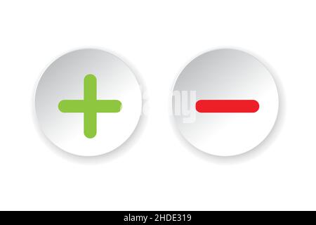 Grüne Plus- und rote Minus-flache Vektor-Symbole.Kreissymbole fügen und löschen Tastenzeichen für Abstimmung, Entscheidung, Web, Logo, App, UI.-Abbildung Stock Vektor