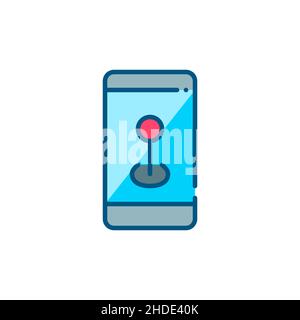 Positionsnadel auf einem Smartphone. Pixel-perfektes, bearbeitbares Symbol für Konturfarbe Stock Vektor