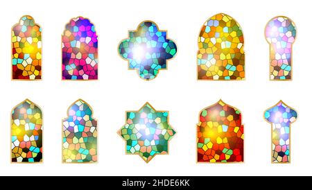 Set aus arabischen Buntglasfenstern. Islamische Architekturelemente. Vektor EPS 10 Stock Vektor