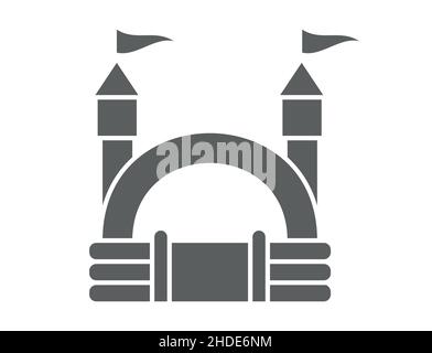 Hüpfburg aufblasbare Burg. Turm und Ausrüstung für Kinderspielplatz. Schild mit dem springenden Haus. Symbol für die Silhouette des Glyphen-Vektors Stock Vektor