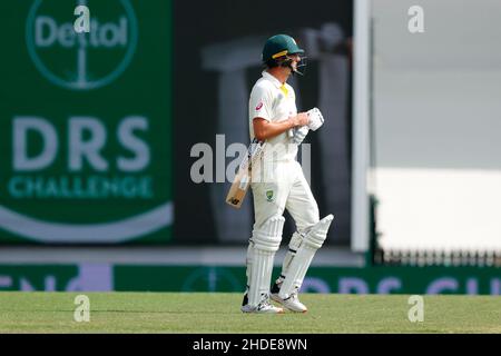 Sydney, Australien. 06th Januar 2022. Pat Cummins Captain of Australia hat Stuart Broad aus England am 6. Januar 2022 beim Ashes 4th Test Match zwischen Australien und England auf dem Sydney Cricket Ground, Sydney, Australien, von DRS erwischt. Foto von Peter Dovgan. Nur zur redaktionellen Verwendung, Lizenz für kommerzielle Nutzung erforderlich. Keine Verwendung bei Wetten, Spielen oder Veröffentlichungen einzelner Clubs/Vereine/Spieler. Kredit: UK Sports Pics Ltd/Alamy Live Nachrichten Stockfoto