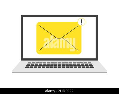 Eine eingehende Nachricht auf dem Laptop, Symbol für geöffnete Nachricht, Benachrichtigung. Vektor Stock Vektor