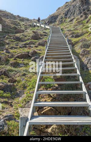 CAPE POINT, SÜDAFRIKA - 23. DEZ 2021: Stufen hinunter zum Diaz Beach am Cape Point. Eine Person ist sichtbar Stockfoto