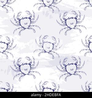 Nahtloses Muster Krabben Meer Kreatur. Zeichnung Skizze Stil Handzeichnung. Stock Vektor