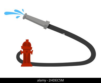 Hydrant und Schlauch Feuerwehrbedarf im Cartoon-Stil. Stock Vektor