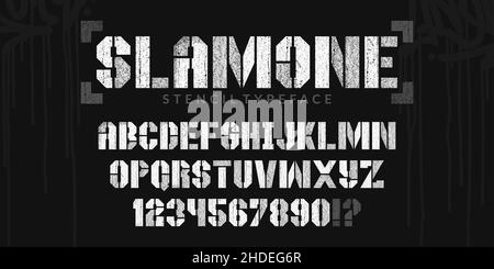 Schmutzige Abstrakte Schablone Urban Street Art Graffiti Style Alphabet Schrift Slarone Digitale Typografie Vektor Illustration Stock Vektor