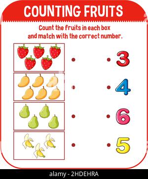 Math Spiel Vorlage mit Zählen Früchte Illustration Stock Vektor