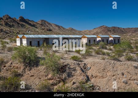 Workers Cottages, 1917, teilweise restauriert, in Swansea Copper Mining Townsite, Buckskin Mountains, Sonoran Desert, Arizona, USA Stockfoto