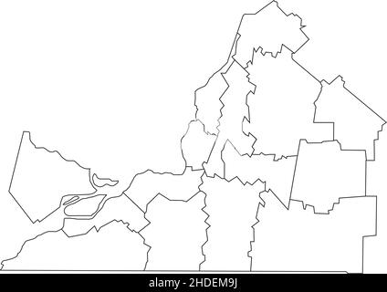 Weiße flache leere Vektor-Verwaltungskarte von MONTÉRÉGIE, QUEBEC, KANADA mit schwarzen Grenzlinien seiner Gemeinden Stock Vektor