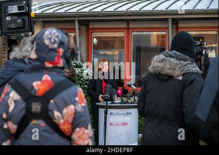 Kiel 6. Januar 2022, Bildungsministerium. Statement von Bildungsministerin Karin Prien zu zusätzlichen Corona Schutzmaßnahmen im Präsenzunterricht zum Stockfoto