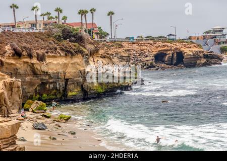 La Jolla Cove ist eine kleine, malerische Bucht und Strand, die Klippen in La Jolla, San Diego, Kalifornien, USA umgeben ist. Die Bucht ist als Pa geschützt Stockfoto