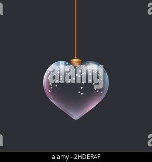 3D weihnachtsbaum Glas Spielzeugball mit Flecken und Form Herz. Dekoration zum neuen Jahr. Element für Design Banner, Flyer, Broschüre oder Werbung Stock Vektor