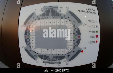 Allgemeine Ansicht der Stadionkarte im Al Janoub Stadion in Al-Wakrah, Katar, aufgenommen beim FIFA Arab Cup im Aufbau bis zur FIFA Weltmeisterschaft 2022. Foto von MB Media 11/12/2021 Stockfoto