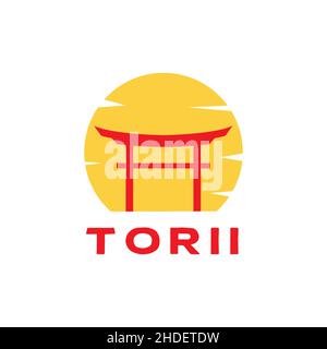 Red torii Tor japan mit Sonnenuntergang Logo Design Vektor Grafik Symbol Illustration kreative Idee Stock Vektor