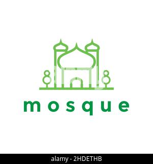 Linie minimalistischen Moschee mit Bäumen Logo Design Vektor Grafik Symbol Illustration kreative Idee Stock Vektor