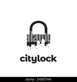 Stadtgebäude mit Vorhängeschloss Logo Design Vektor Grafik Symbol Symbol Illustration kreative Idee Stock Vektor