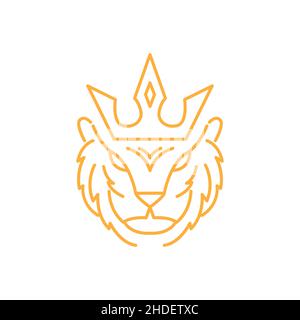 Linie Gesicht Tiger mit Krone Logo Design Vektor Grafik Symbol Illustration kreative Idee Stock Vektor