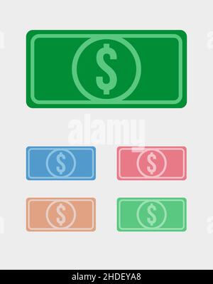 Vektor-Ikonen von fünf amerikanischen Dollar-Banknoten Stock Vektor
