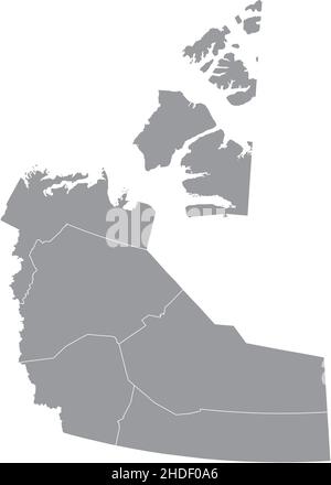 Grau flache leere Vektor-Verwaltungskarte der Regionen des kanadischen Territoriums der NORDWESTLICHEN TERRITORIEN, KANADA mit weißen Grenzlinien seiner Regionen Stock Vektor