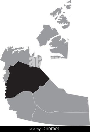 Schwarz flache leer markierte Standortkarte der SAHTU-REGION in grauer Verwaltungskarte des kanadischen Territoriums der Nordwest-Territorien Stock Vektor