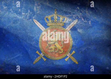 Draufsicht der Flagge der Royal Netherlands Army, Niederlande. Retro-Flagge mit Grunge-Struktur. Holländischer Patriot und Reisekonzept. Kein Fahnenmast. Ebenendesign, Stockfoto