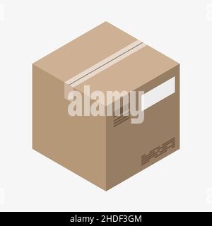 Vektor-Symbol der braunen isometrischen Box mit einem Band Stock Vektor