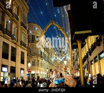 Weihnachtslichter in Málaga in der Calle Marqués de Larios. Andalusien. Spanien. Stockfoto