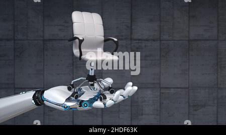 Bürostuhl, Künstliche Intelligenz, Assistenz, Bürostühle, Künstliche Intelligenz, cyborg Stockfoto