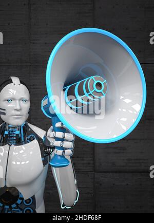 Wissenschaft, Megaphon, Künstliche Intelligenz, Wissenschaften, Megaphone, Künstliche Intelligenzen, Cyborg Stockfoto