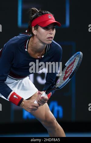 Adelaide, Australien, 6. Januar 2022. Ajla Tomljanovic aus Australien beim WTA-Einzelspiel zwischen Ajla Tomljanovic aus Australien und Sofia Kenin aus den Vereinigten Staaten am vierten Tag des Adelaide International Tennisturniers am Memorial Drive am 06. Januar 2022 in Adelaide, Australien. Quelle: Peter Mundy/Speed Media/Alamy Live News Stockfoto