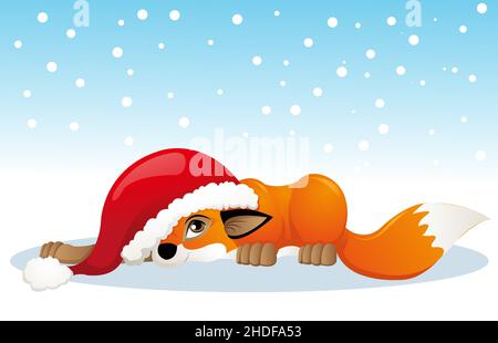 weihnachtsmütze, Fuchs, Cartoon, weihnachtsmütze, weihnachtsmützen, Füchse Stockfoto