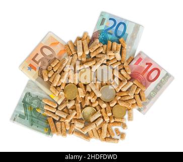 Bezahlen, Heizung, Holzpellets, Heizung, Heizungen, Heizen, zum Heizen, Holzpellet Stockfoto