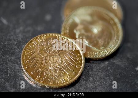 Münze, Goldmünze, deutsche Mark, Münzen, Münzen, Goldmünzen, deutsche Mark Stockfoto