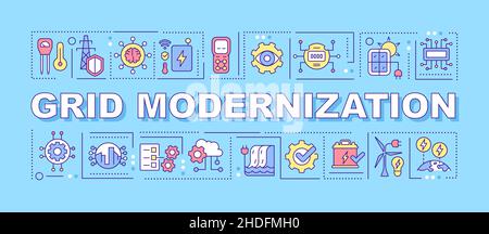 Grid Modernisierung Wort Konzepte blauen Banner Stock Vektor