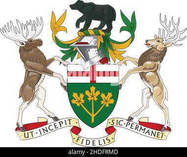 Offizielles aktuelles Vektorwappen der kanadischen Provinz ONTARIO, KANADA Stock Vektor