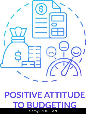 Positive Einstellung zur Budgetierung blaues Gradientenkonzept-Symbol Stock Vektor