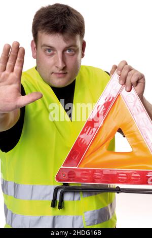 Halt, Warnung, Warndreieck, Weste, Halts, Warnung Dreiecke, Westen Stockfoto