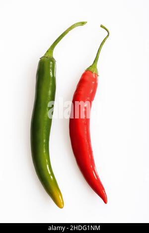 Pepperoni, Chilischote, roter Pfeffer, grüner Pfeffer, Pepperonis, Chilischoten Stockfoto
