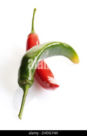 Pepperoni, Chilischote, roter Pfeffer, grüner Pfeffer, Pepperonis, Chilischoten Stockfoto